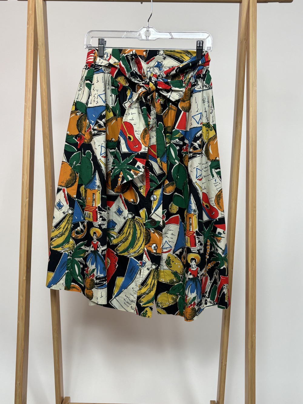 PF-1426 J.Crew Postcard Print A-Line Midi Skirt